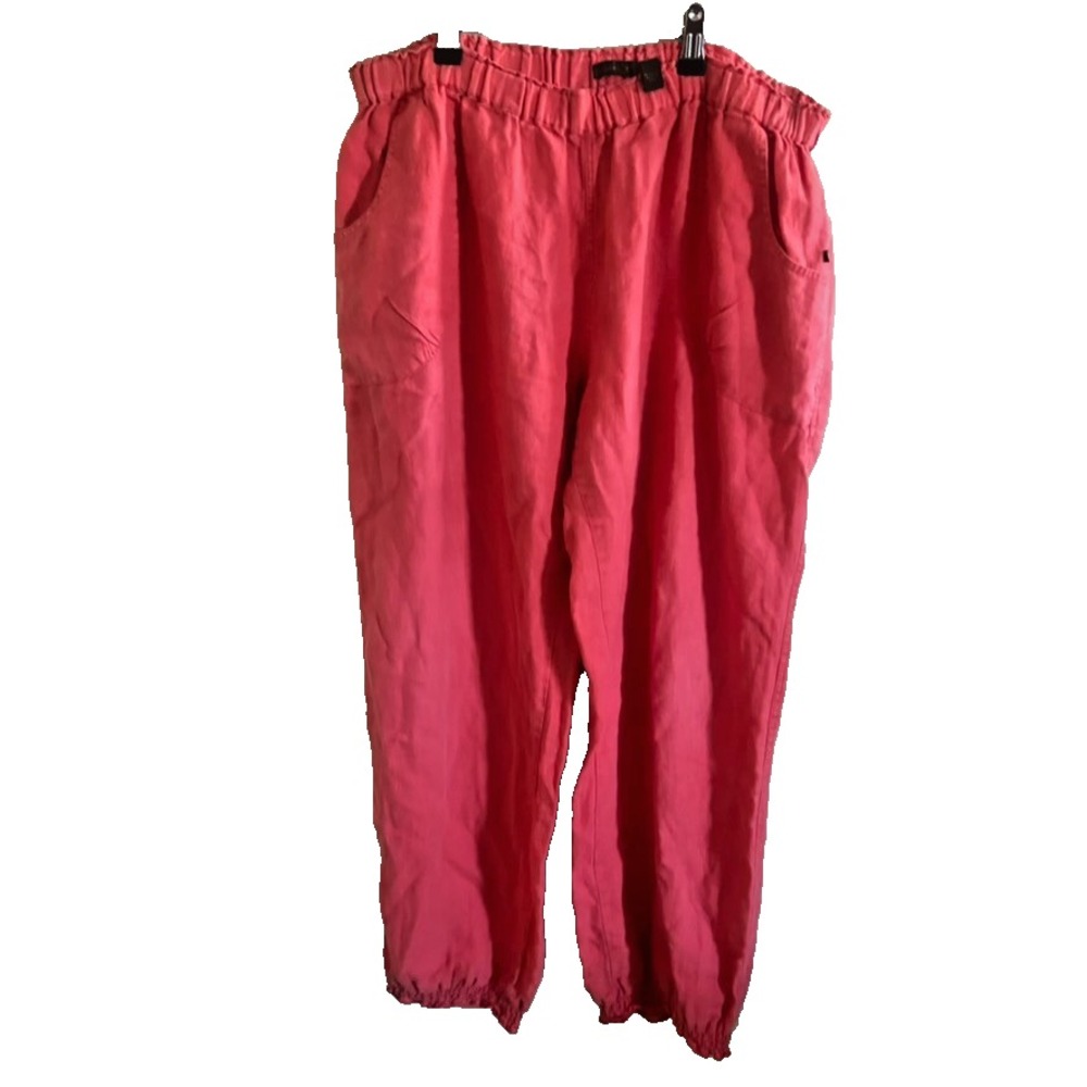 La Naturelle Linen Elastic Bottom Pants Coral Pink Size L‎ Resortwear Italy